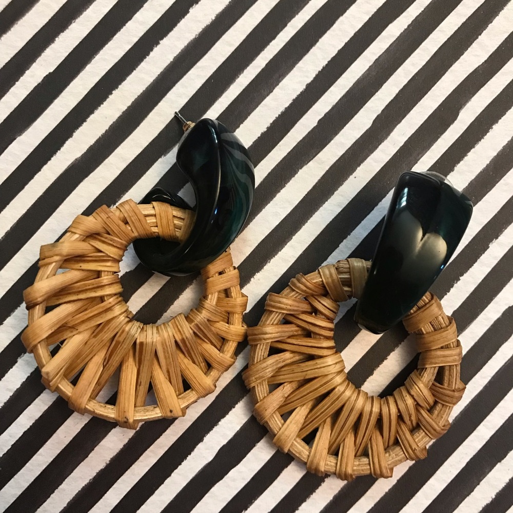 NWOT Boho Rattan Wicker Woven Post Earrings